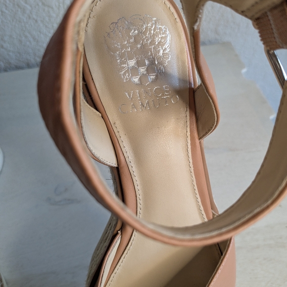 Vince Camuto Martinda Espadrille Wedge Sandals Leather Upper 9.5 Beige Excellent - Picture 6 of 11